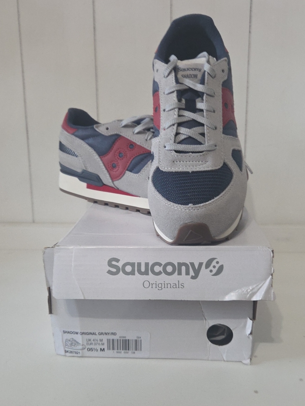Saucony Kids Shadow Sneakers - Gray/Navy/Red